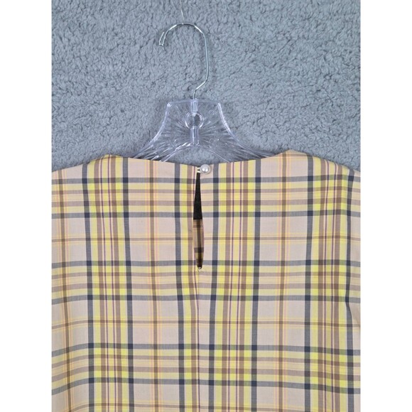 BURU Maisonette Puff Sleeve Top S‎ Tan Yellow Brown Plaid Cottagecore Equestrian - Picture 4 of 6